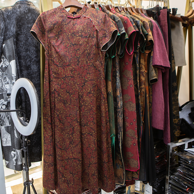 香云纱中式改良旗袍 真丝桑蚕丝连衣裙