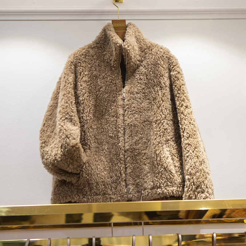 韩版气质立领颗粒羊剪绒百搭时尚皮毛一体短款外套女