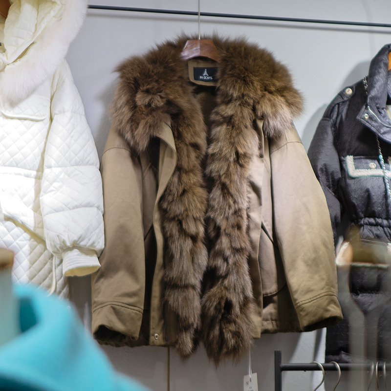 冬新款迷尚V3派克服拼接真狐狸毛短款皮草外套大衣女潮