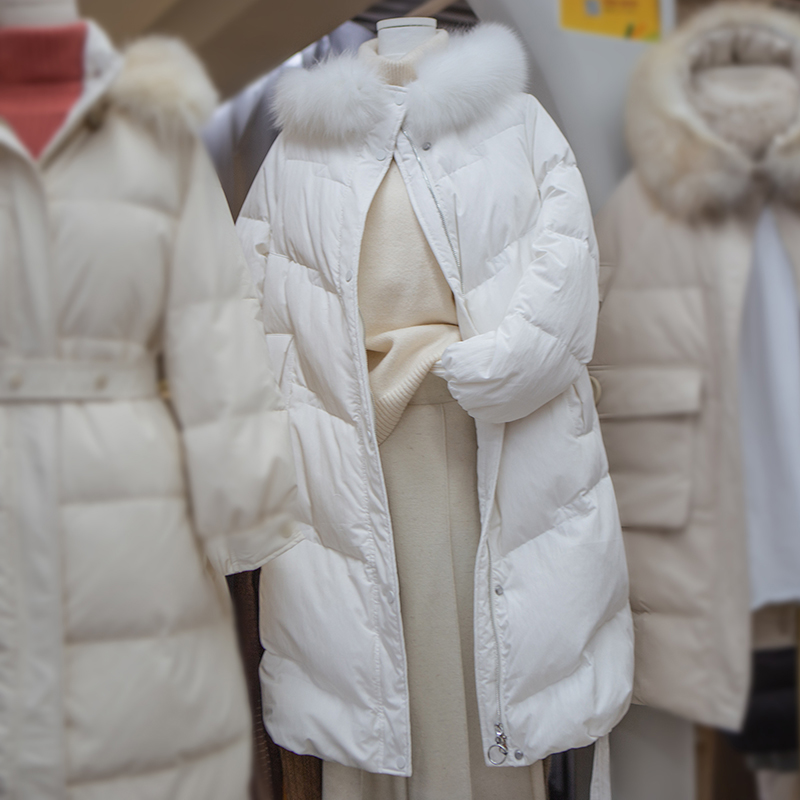 新款冬韩版休闲时尚宽松大毛领中长款女羽绒服