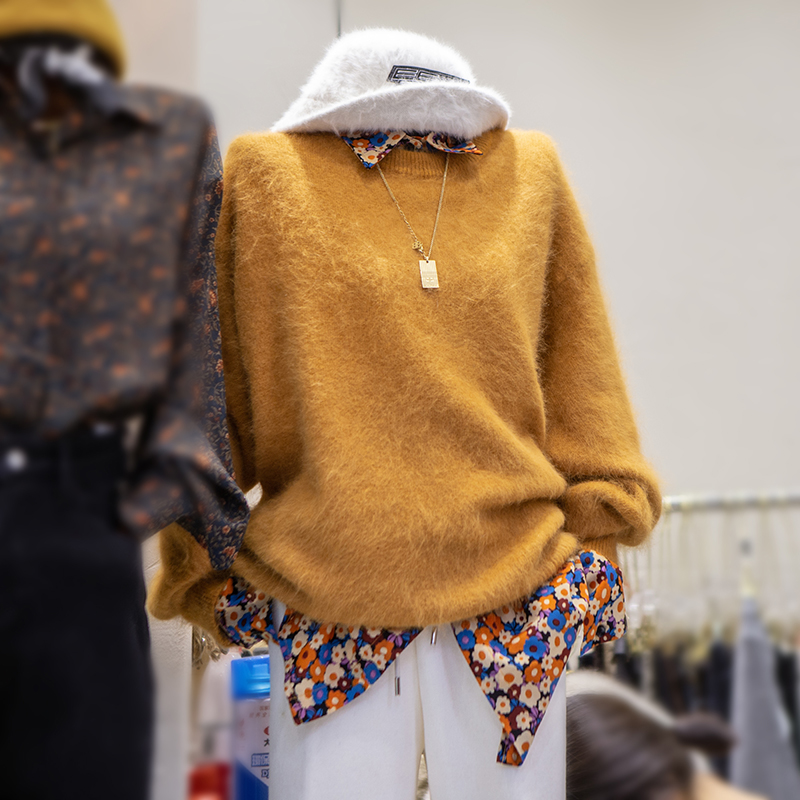 水貂绒针织衫女新款加厚套头毛衣慵懒风