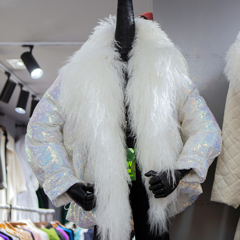 新款貉子毛车条皮草外套女 狐狸毛中长款编织毛毛大衣显瘦亮片潮