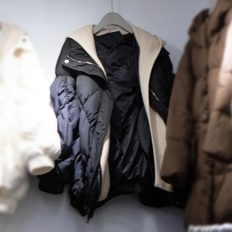 新款白鸭绒白色拉链加厚羽绒服连帽网格泡泡袖可爱公主风外套