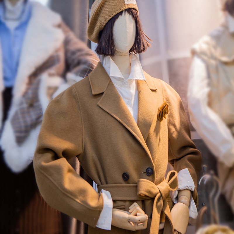 澳毛经典双面无羊绒大衣女水波纹外套高端