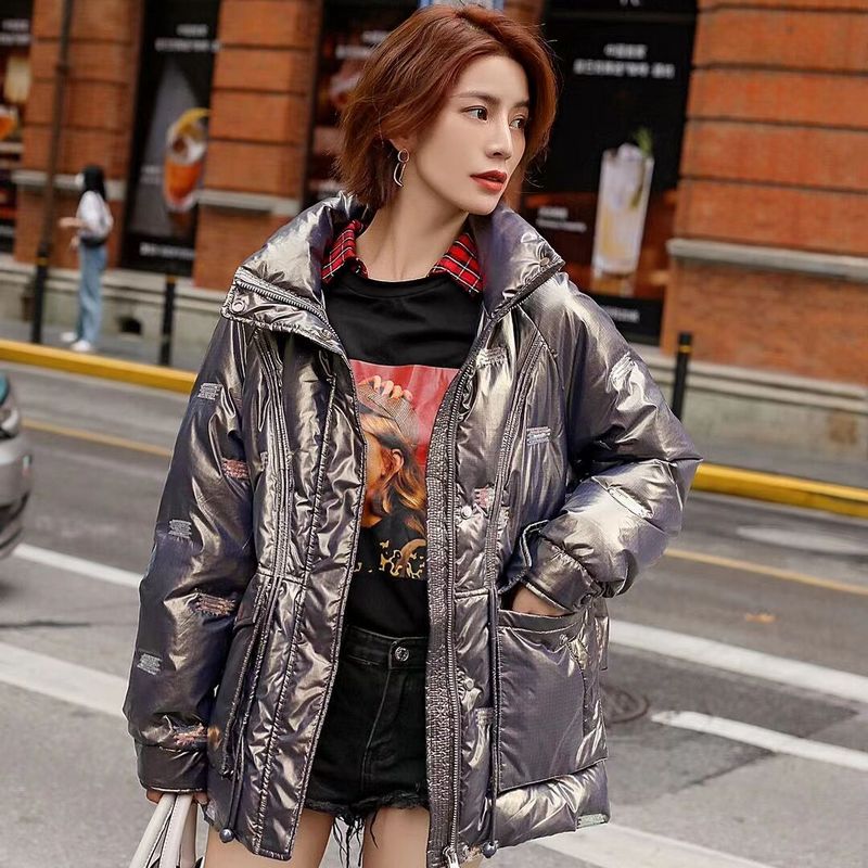 新款冬亮片羽绒服女 短款时尚气质品牌白鸭绒亮面外套潮