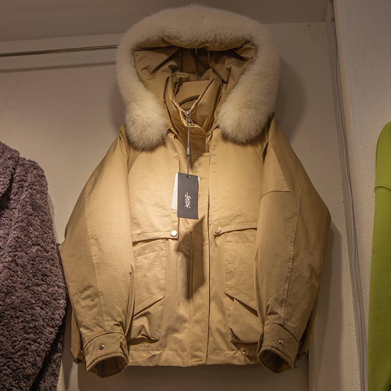 冬季新款工装风短款仿兔毛宽松短款派克服棉衣棉