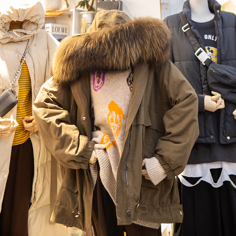 欧洲站狐狸毛大毛领羽绒派克服女