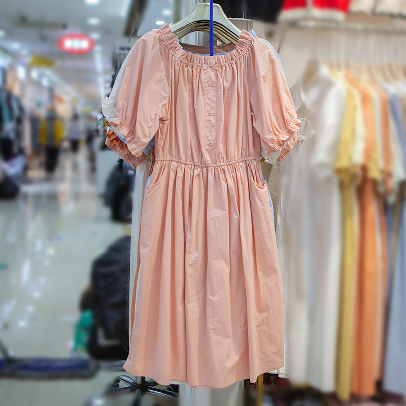 松紧一字肩甜美连衣裙夏季新款韩版法式中长款高腰A字裙