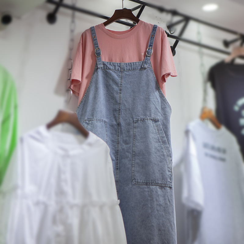 新款高品质休闲水洗牛仔背带裙