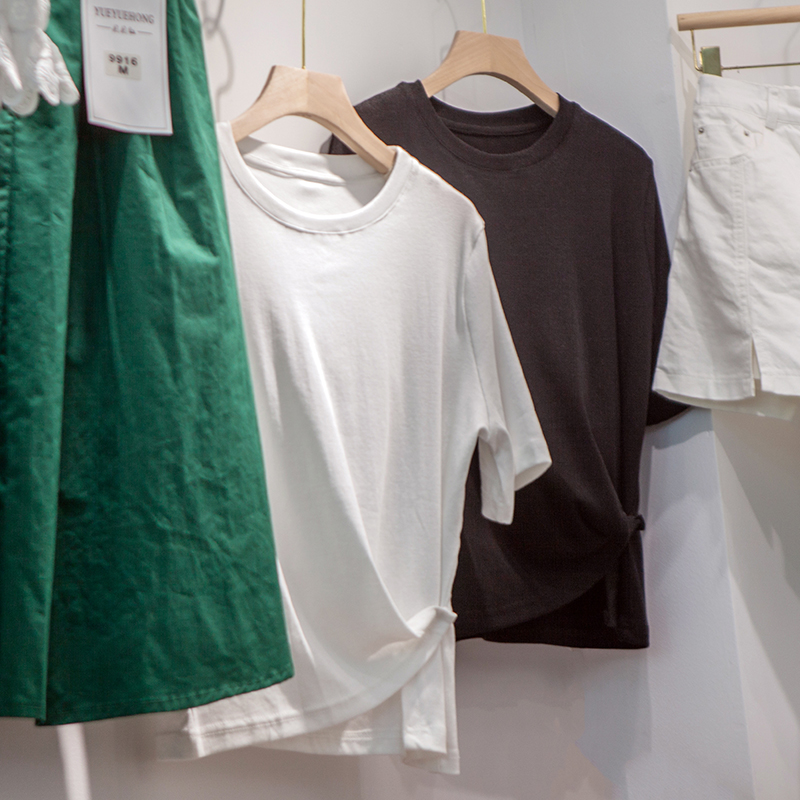 欧货短款超火cec短袖t恤女宽松ins小众设计感心机紧身露脐上衣