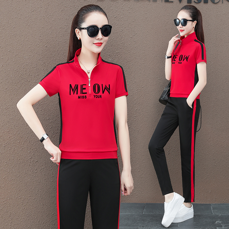 短袖洋气运动两件套幼儿园教师园服夏装潮