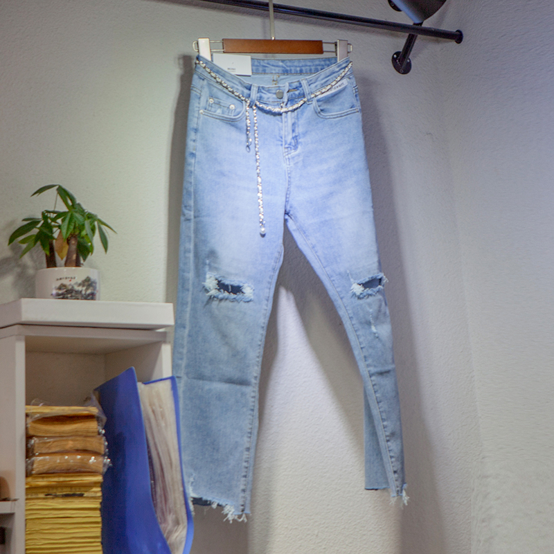 新款高腰九分chic紧身显瘦显高小脚裤