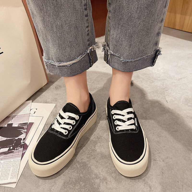 帆布鞋女低帮纯色原宿百搭滑板鞋情侣ins韩版