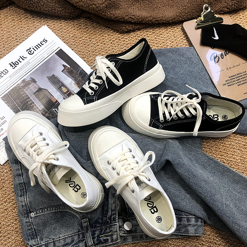 日系大头厚底小白鞋女新款百搭网红ins潮丑萌学生韩版增高帆布鞋