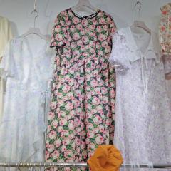 复古花朵泡泡袖连衣裙女夏季