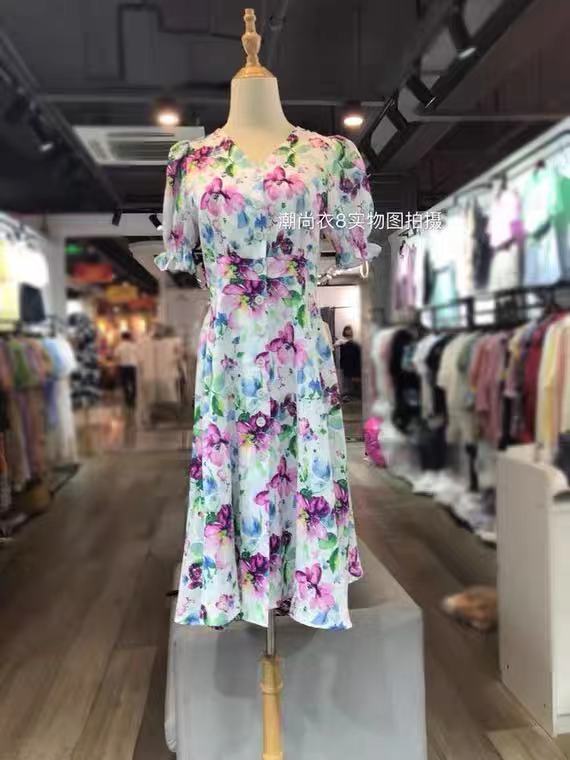 欧洲站春夏正品小清新收腰显瘦碎花连衣裙