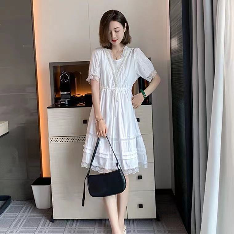 新款欧货法式泡泡袖茶歇裙女