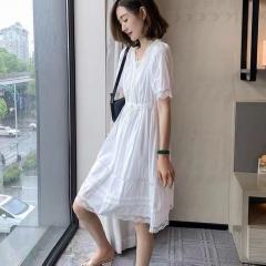 新款欧货法式泡泡袖茶歇裙女