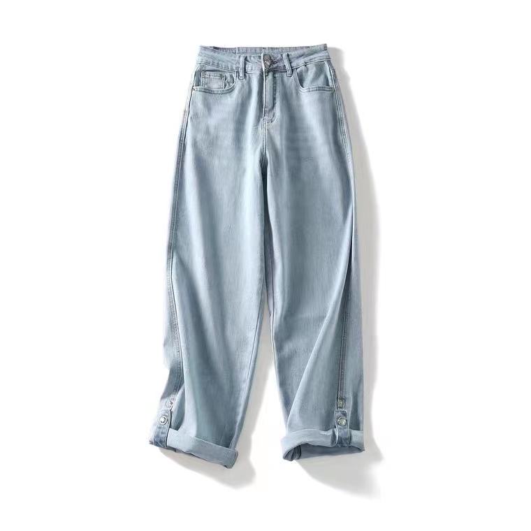 新款 裤腿可调节女日系休闲纯色哈伦裤牛仔裤