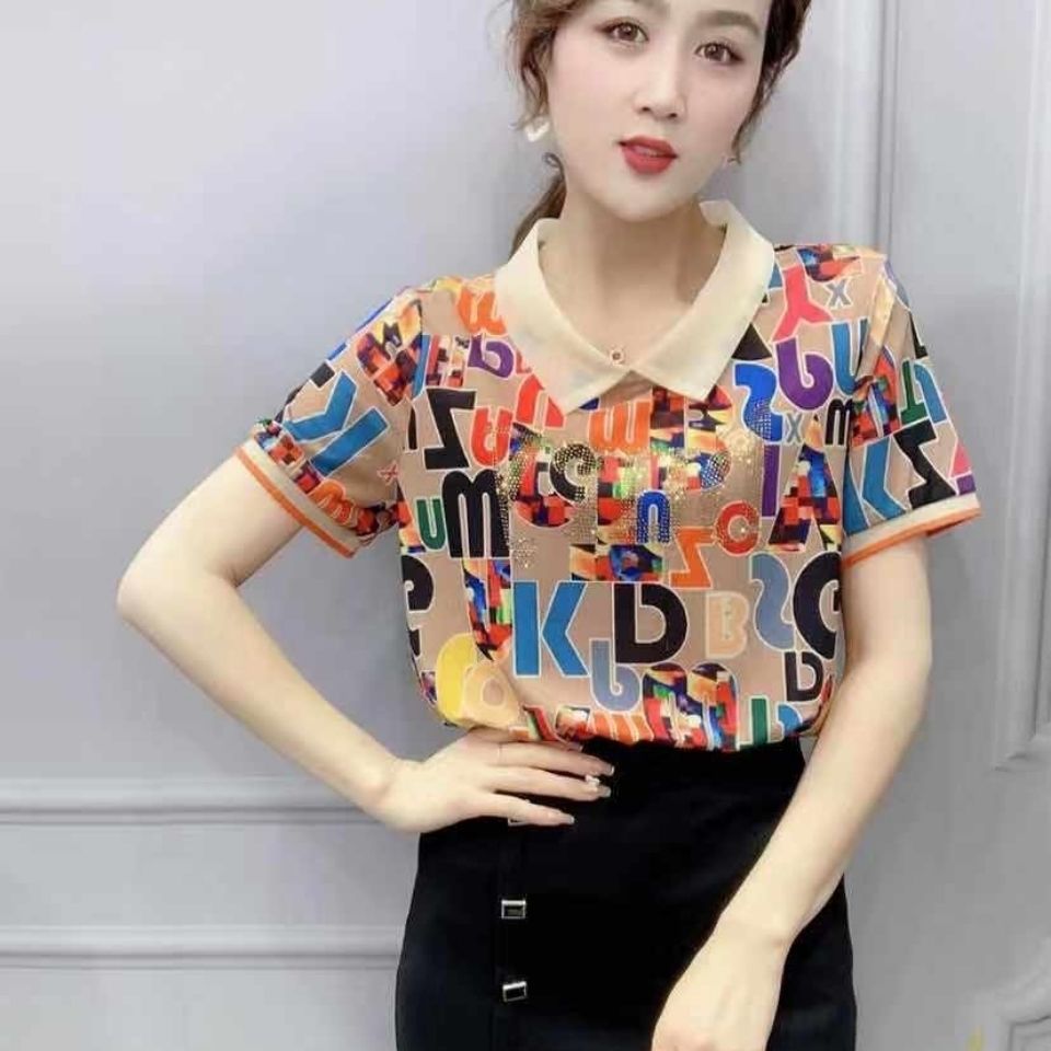 夏款时尚弹力显瘦薄款打底衫女娃娃领时髦妈妈T恤上衣衬衫女