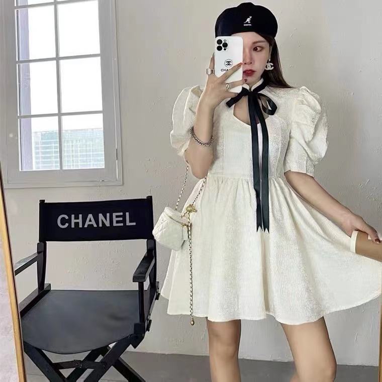 新款甜美温柔风气质连衣裙子女夏季小个子白色娃娃公主裙