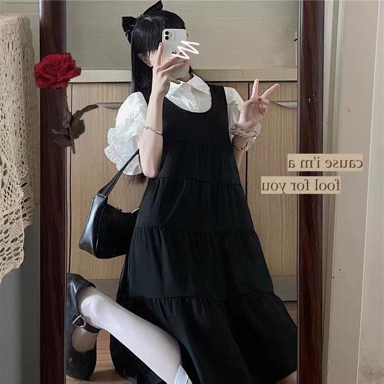 新款夏季炸街元气少女衬衫学院风连衣裙可爱两件套