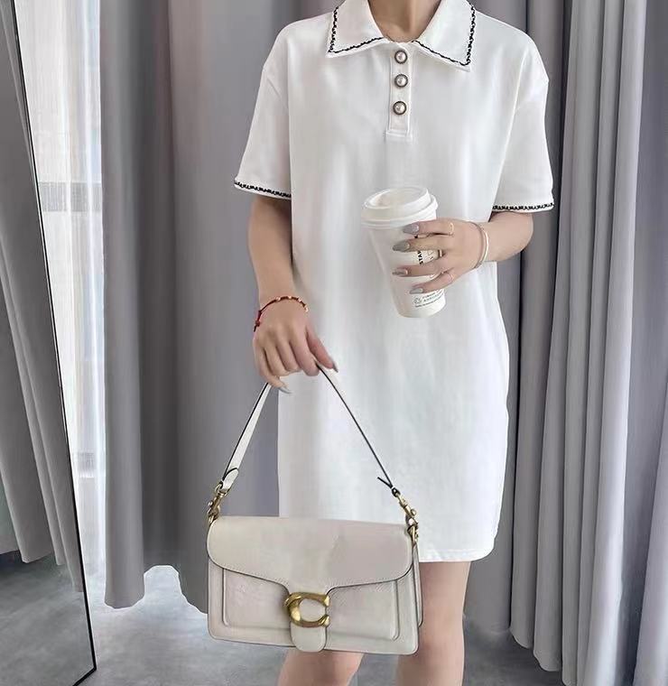 夏季新品 女士经典赫本风 短袖H型黑白撞色连衣裙