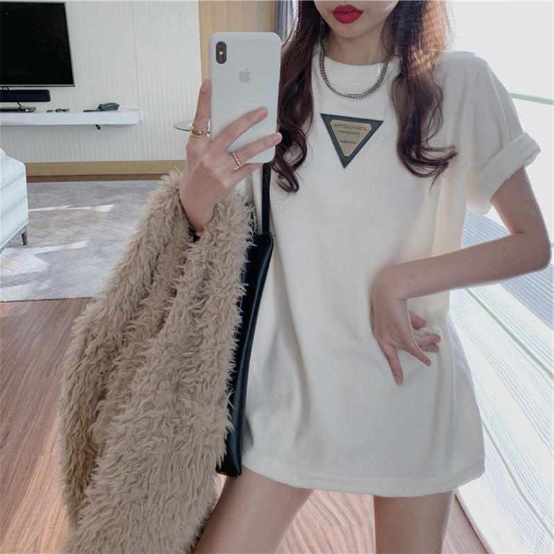 新款潮宽松中长款chic港味上衣短袖女