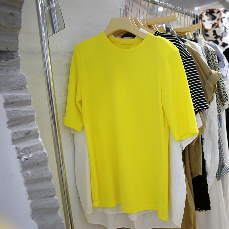 圆领宽松纯色短袖T恤女