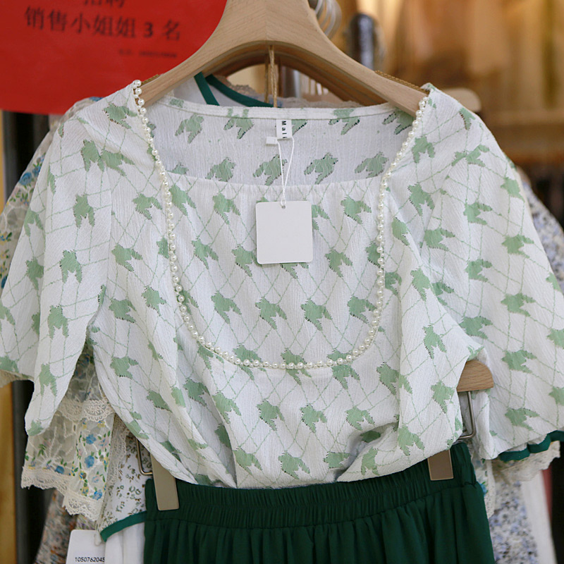 夏季新款韩国方领碎花短袖衬衫女宽松显瘦甜美温柔气质上衣潮