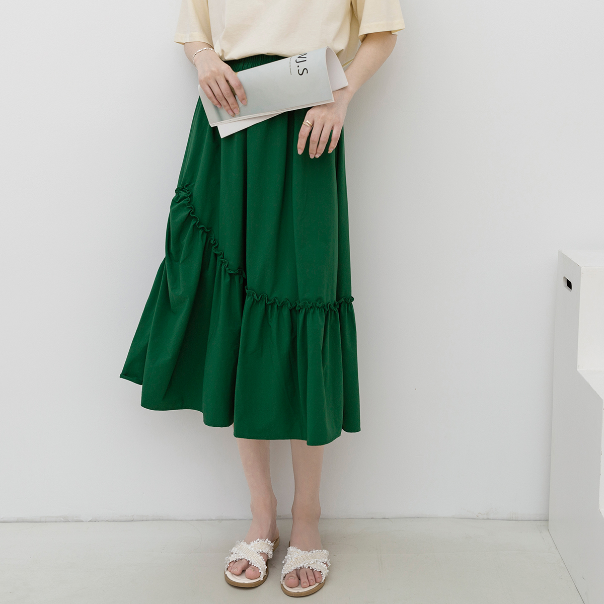 设计感不规则半身裙女夏季高腰显瘦中长款A字裙