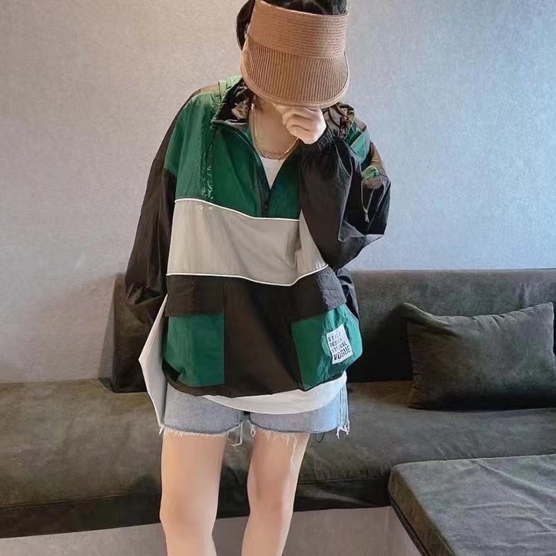 夏季新款拼色连帽套头卫衣款式防晒衣