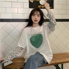 假两件T恤女设计感小众夏季新款韩版宽松大版爱心短袖上衣女