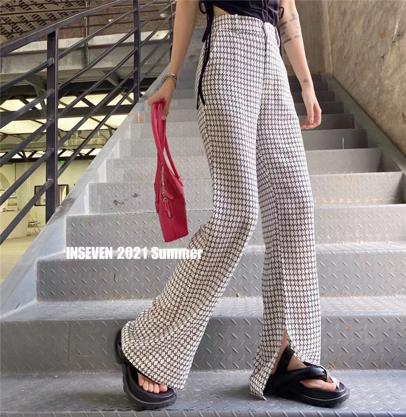 夏季新款韩版时尚高腰宽松显瘦薄款休闲裤脚开衩拖地裤