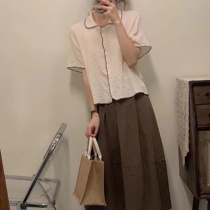 新款夏款韩系简约木耳领口薄款小衫女