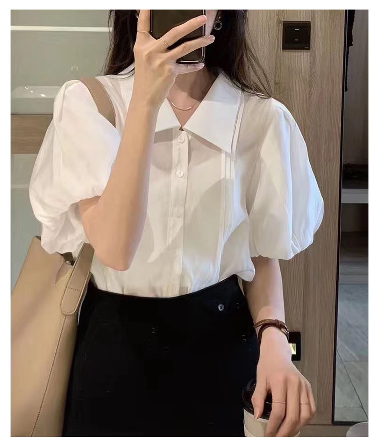 夏季韩版女白色衬衫气泡泡袖复古新品上衣女潮流气质短袖显瘦