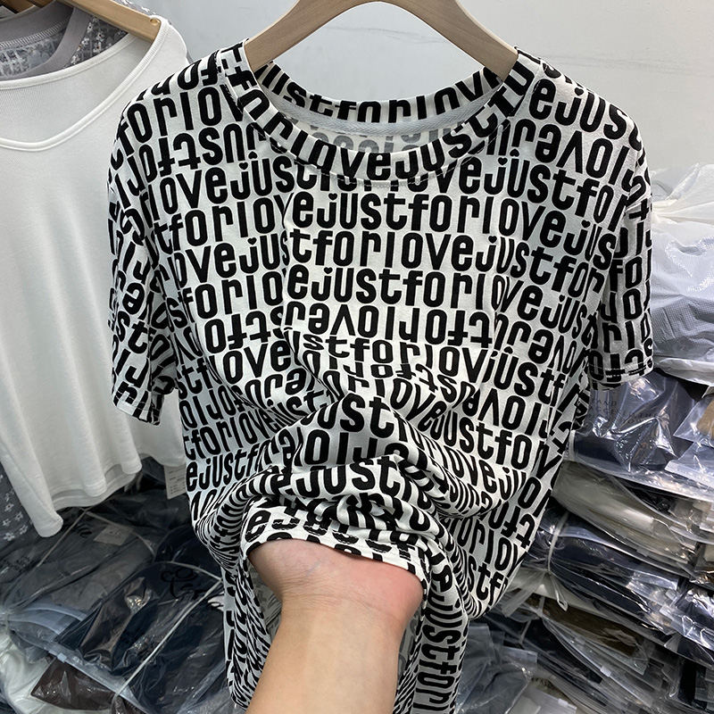 欧货设计感小众字母印花短袖T恤女