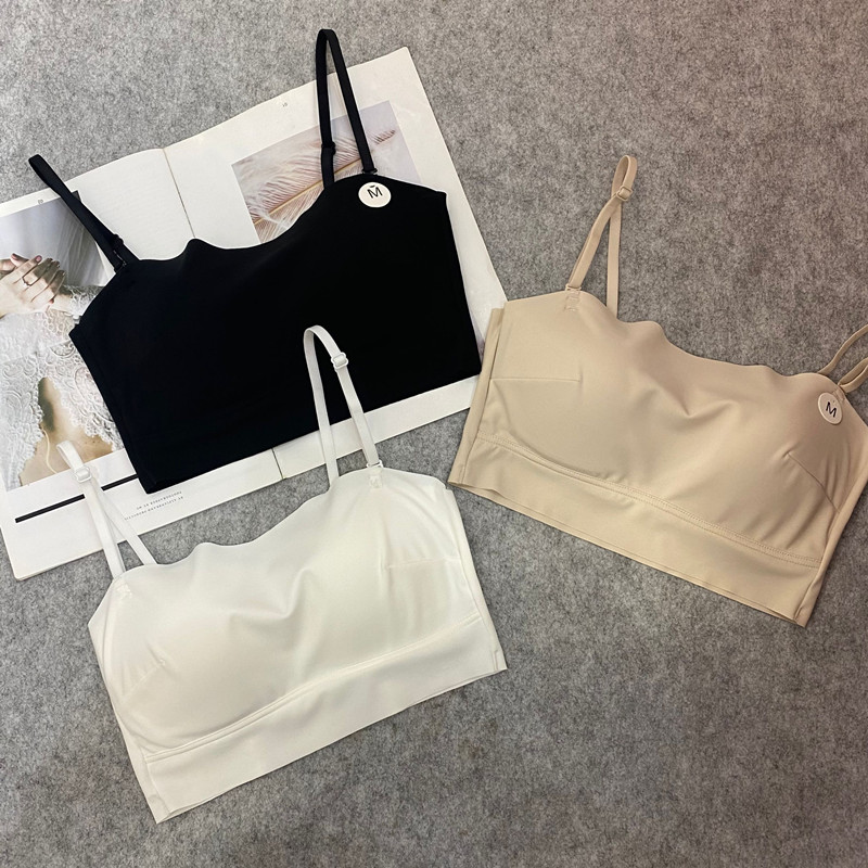 薄款冰丝一体杯防走光隐形美背可拆卸肩带内衣聚拢抹胸