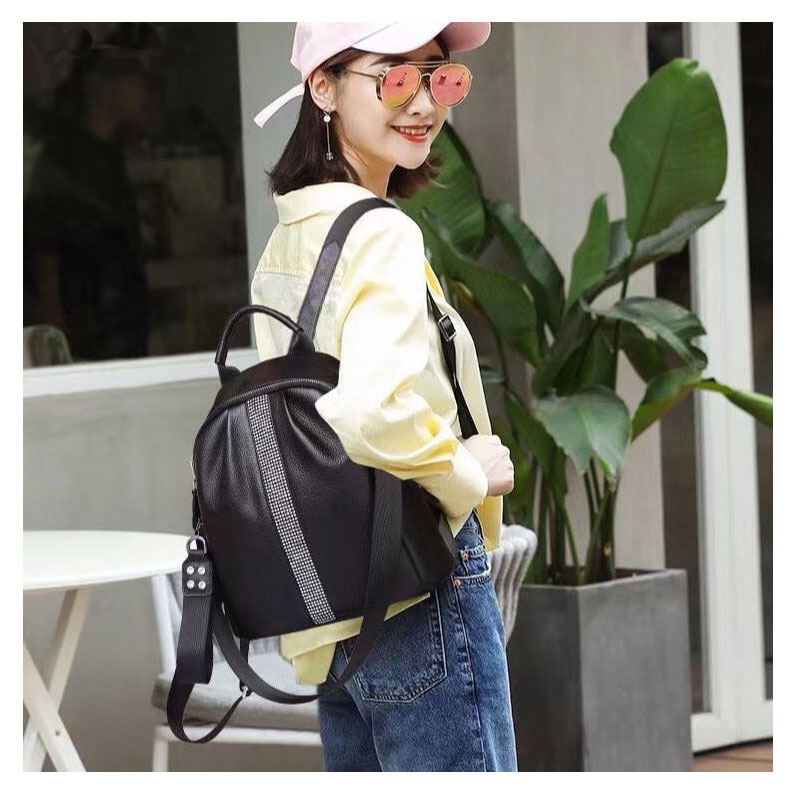 新款韩版镶钻软皮头层牛皮时尚背包