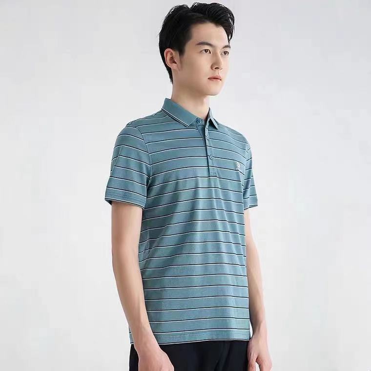 夏季新款含桑蚕丝撞色条纹薄款polo衫男