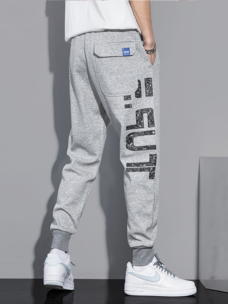 新款潮流百搭字母印花宽松束脚青年休闲卫裤男