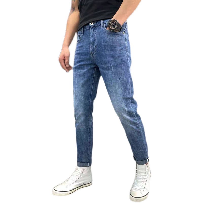 春季新款 蓝色动力牛弹力小脚裤潮流棉质修身