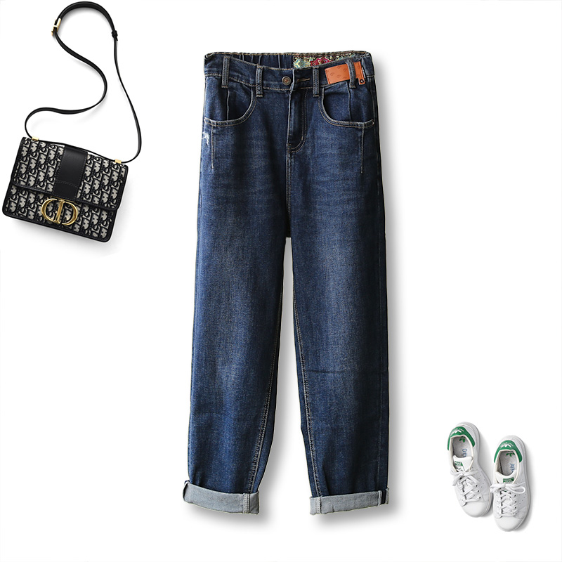 秋季新款芭莎basha 香港花牌高腰宽松直筒牛仔裤女显瘦