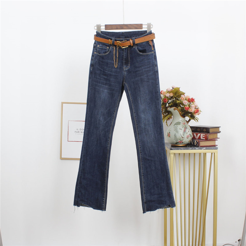 时尚显瘦毛边喇叭裤弹力女牛仔长裤