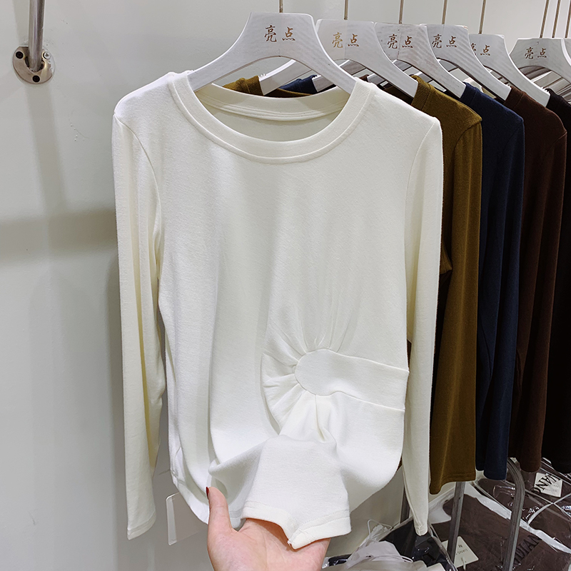 春秋新款韩版圆领不规则打底衫纯色外穿体恤上衣潮