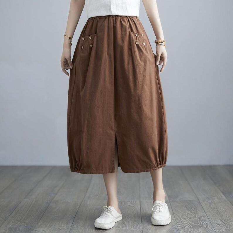 设计夏季新款高腰气质松紧腰休闲中长百搭开设计师