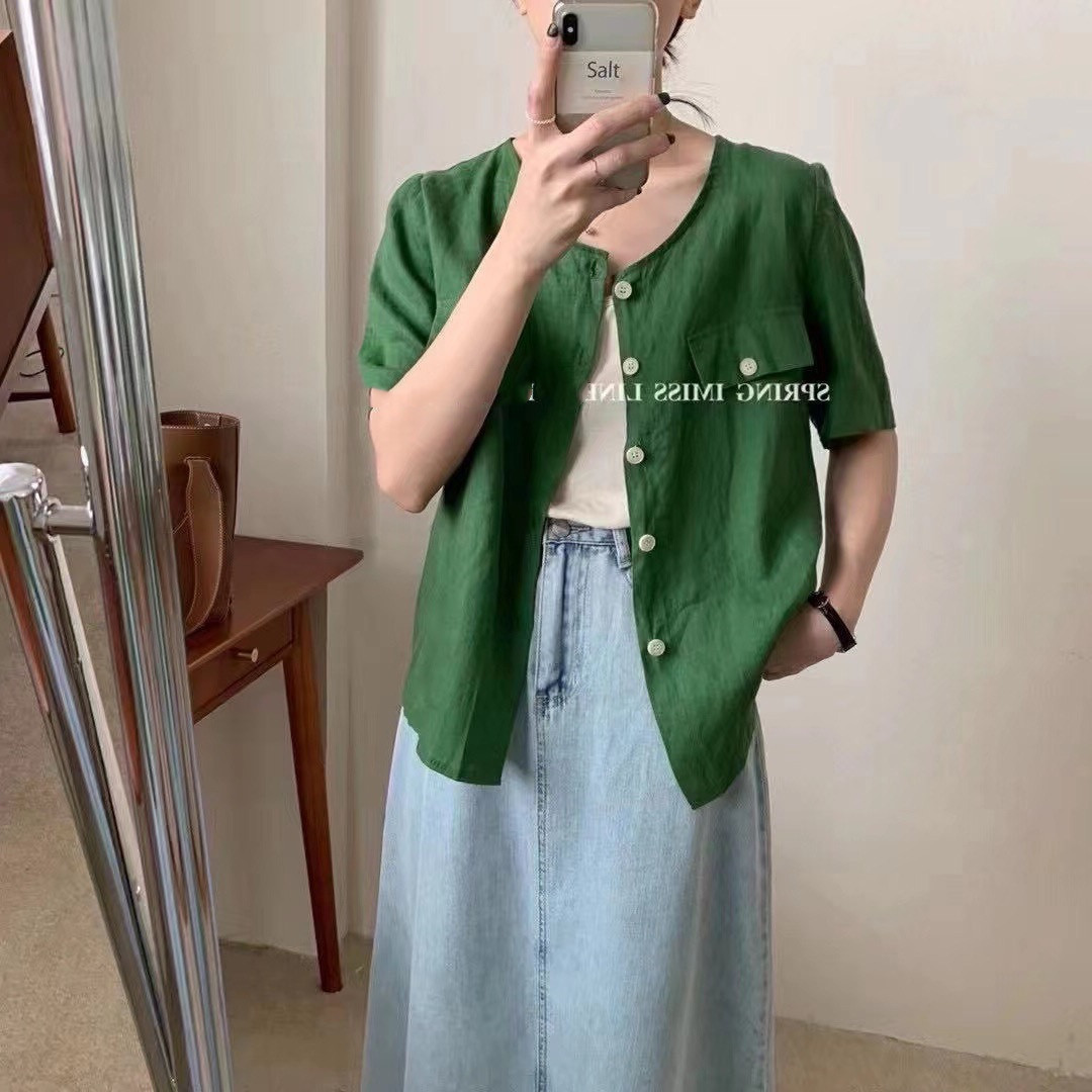 复古法式短袖衬衫女设计感小众夏时尚洋气小清新上衣气质港风