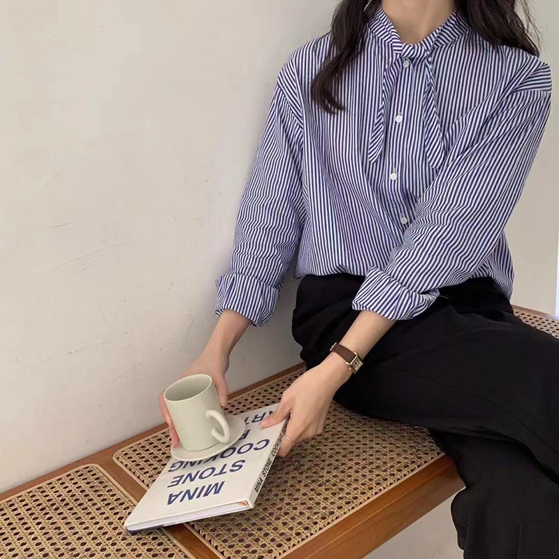 设计感白衬衫女长袖兔耳朵领结春秋新款百搭宽松纯棉内搭叠穿衬衣