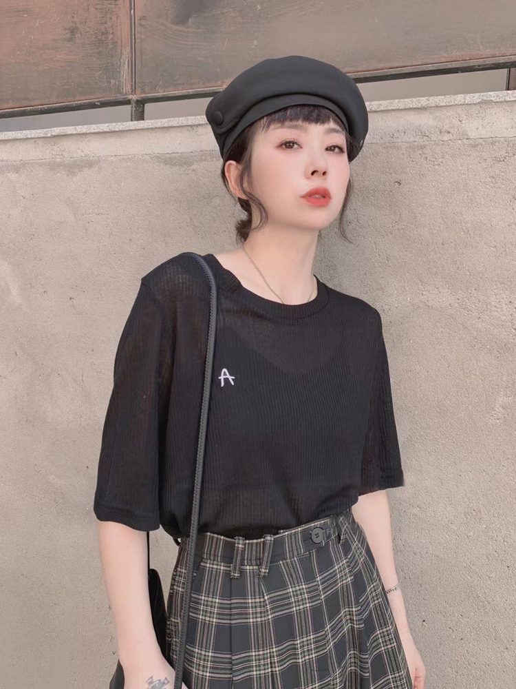 字母刺绣针织打底衫女欧洲站早秋