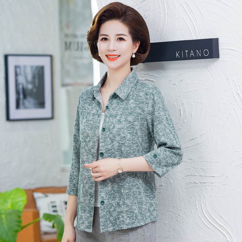 母亲节衣服妈妈春夏上衣中老年妇女薄外套50到60岁纯棉衬衫七分袖